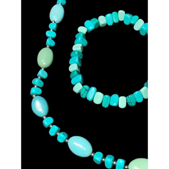 Chaps Necklace Bracelet Turquoise Silver-Toned Set - Picture 4 of 7